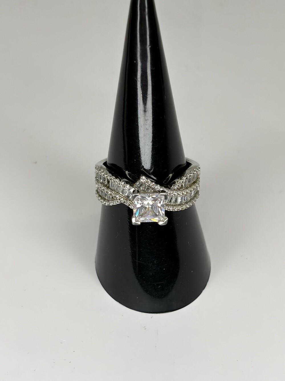Sterling Silver S925 Princess Cut CZ Engagement Ring "Always & Forever" Size 8